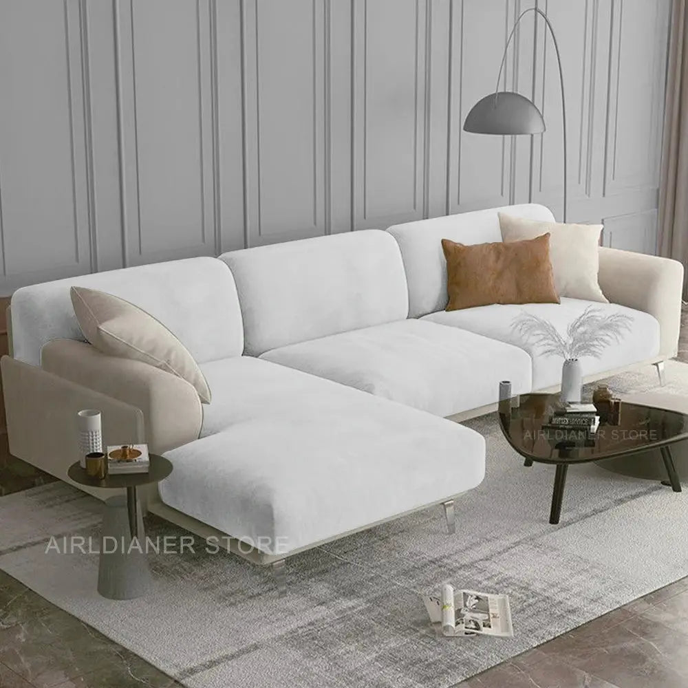 Velvet sofa cover for sectional by Simples Market; cream elastic cushion protector