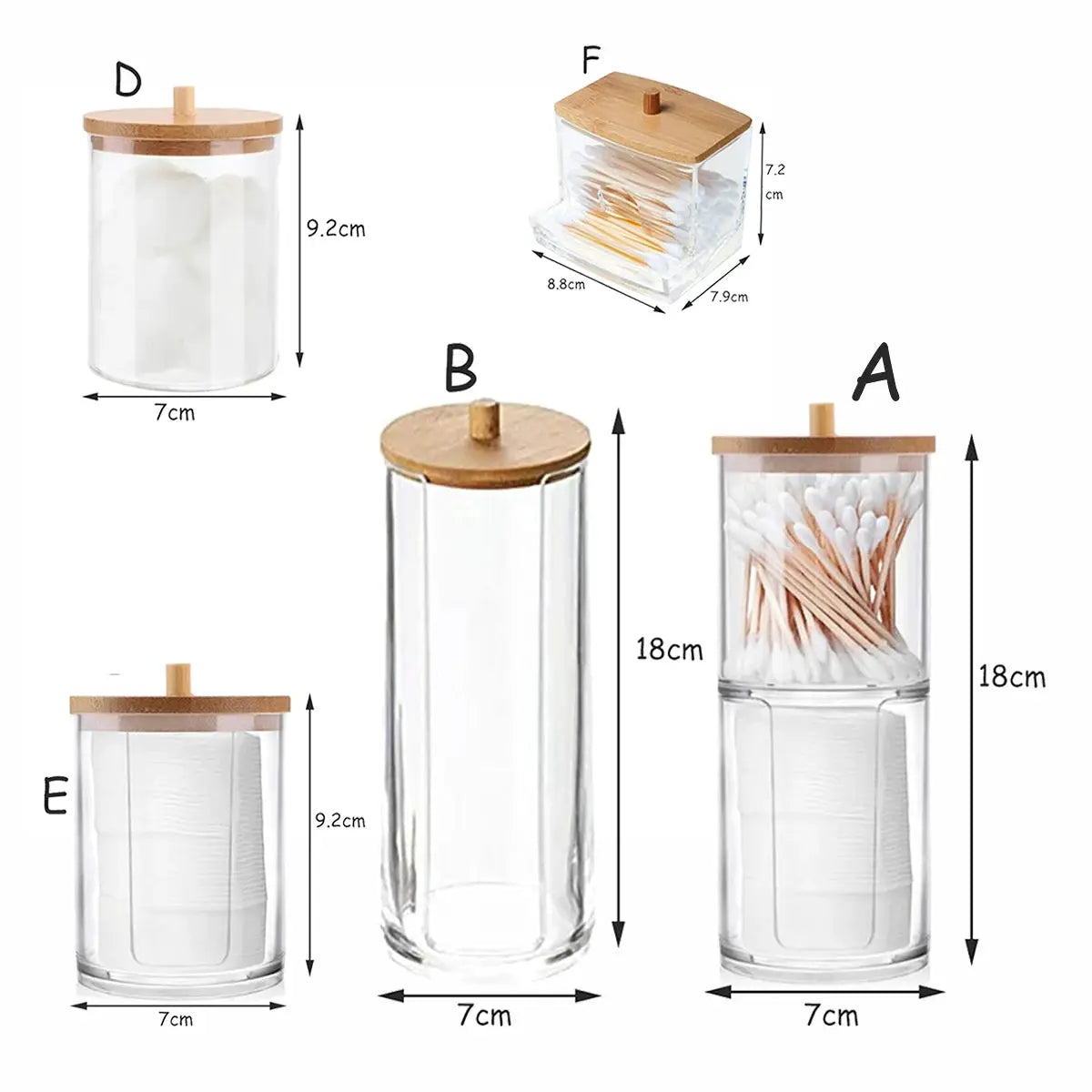 ClearNest Acrylic Storage Box Bathroom Organizer Transparent Box With Bamboo Lid For Cotton Pads Swabs QTips