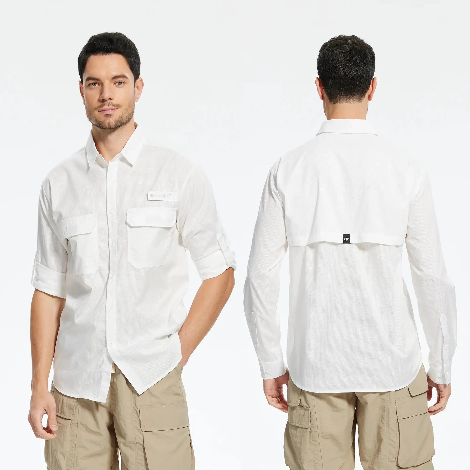 Summer Men's UPF 50+ Casual Long Sleeve Fishing Shirts, Lightweight Tactical Button Down Shirt with Breathable Back Mesh