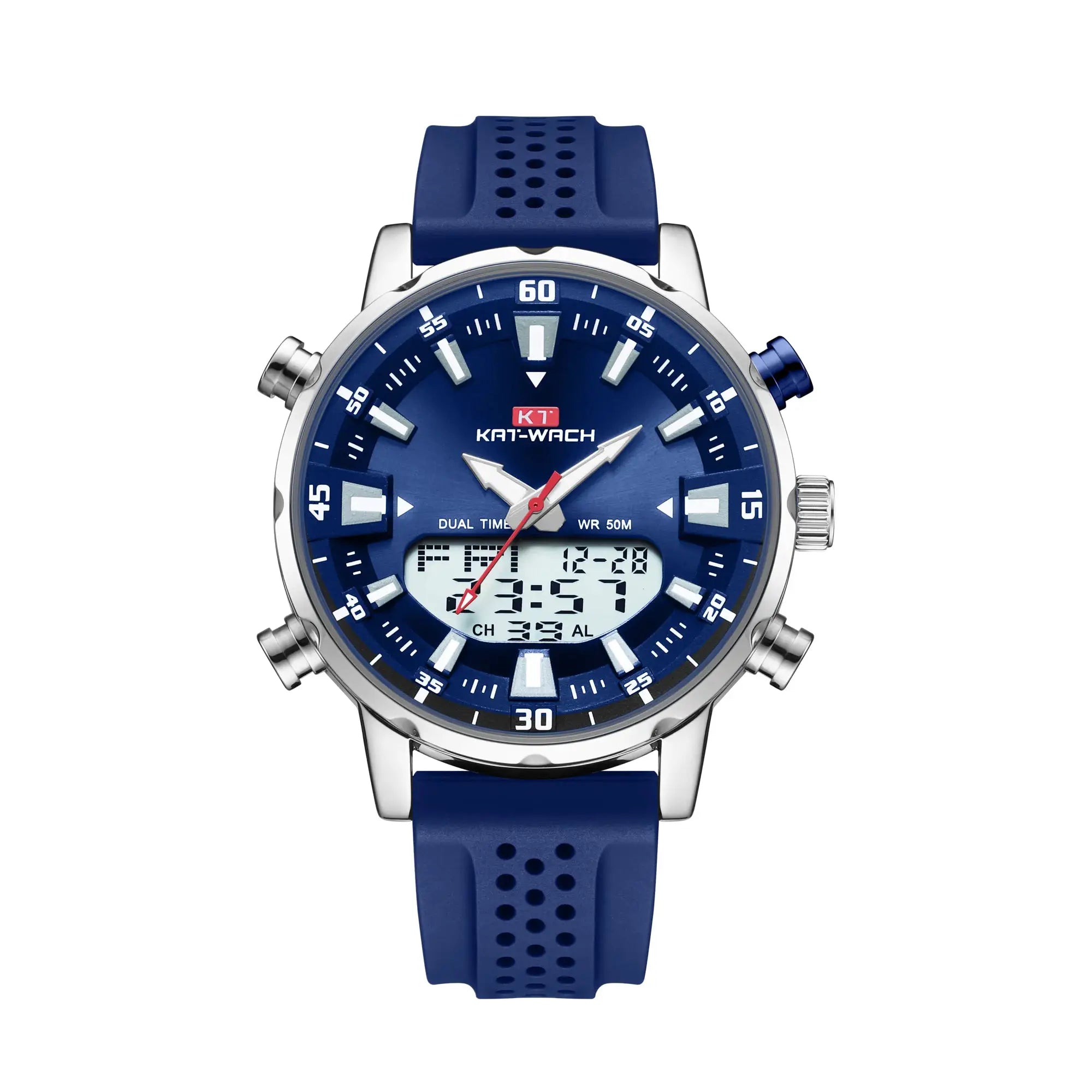 Mens Quartz Watch With Multifunction LED Analog Digital Display Waterproof Timepiece Rugged Alloy Case