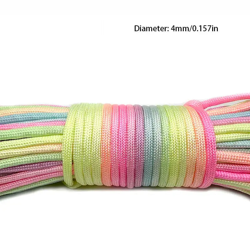 Simples Market rainbow paracord rope coil, 4mm diameter, 7-strand climbing cord in pastel colors.