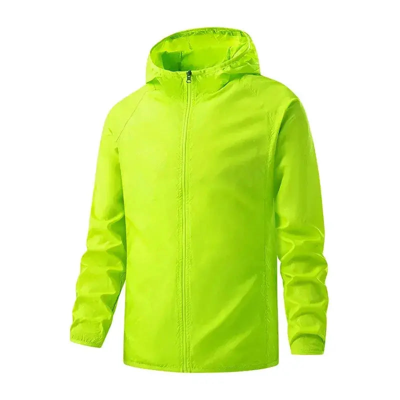 LNGXO waterproof hiking jacket with hood in neon lime green, unisex outdoor rain coat