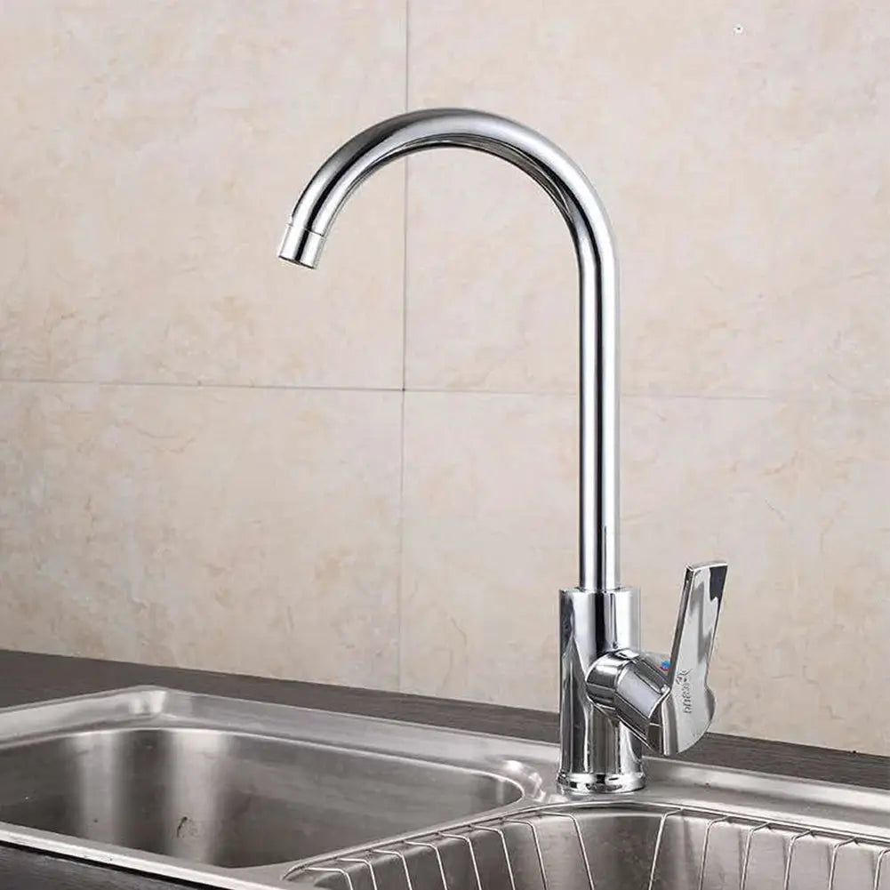 Kitchen faucet chrome finish with two-function pull-out single-handle mixer for hot and cold water, deck-mounted