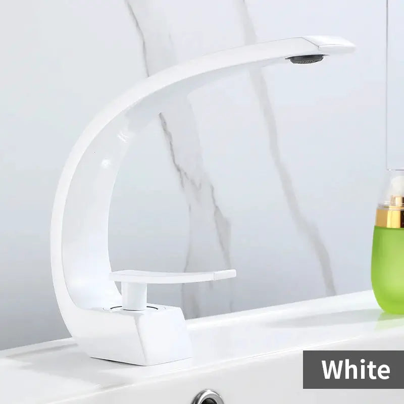 Basin faucet white modern curved single-handle mixer tap