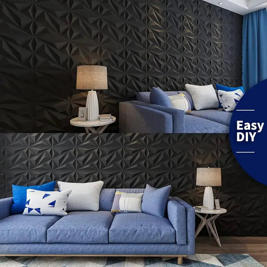 3D textured wall panels by Simples Market in black, 30x30cm, indoor decor (12/20 pcs)