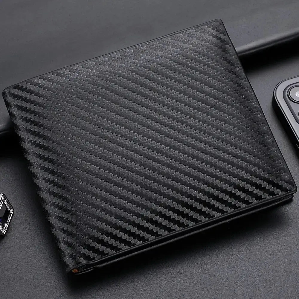 Men's carbon fiber wallet with integrated zipper coin pocket, black, Simples Market