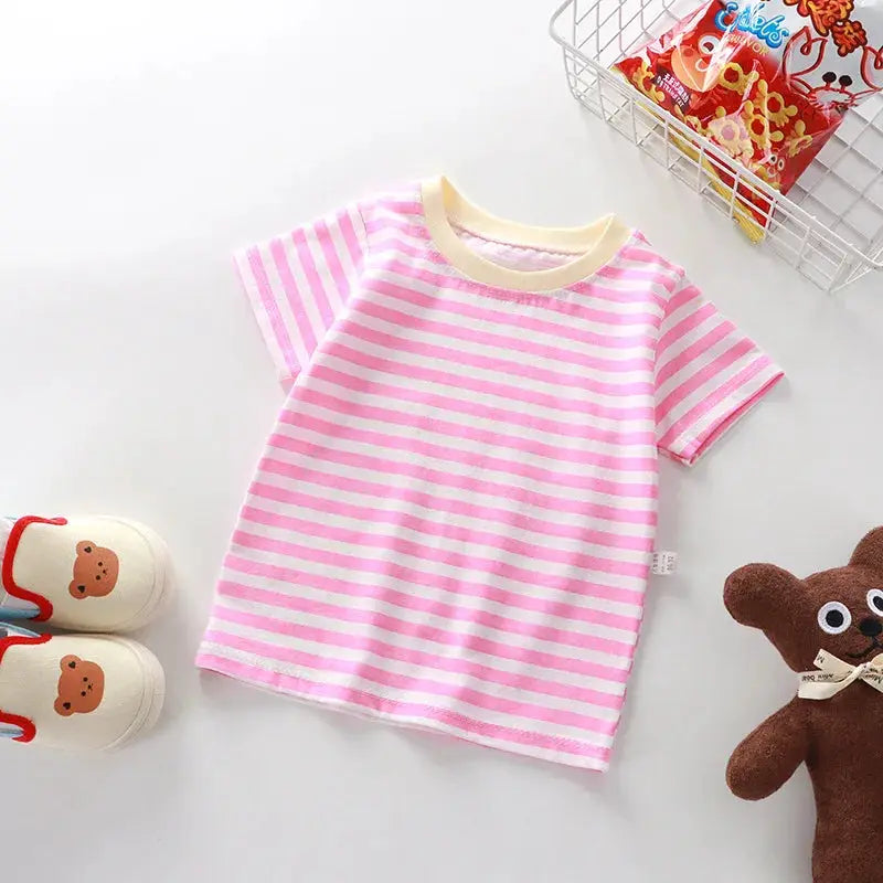 100 Percent Cotton Striped T Shirt For Kids 4 To 6 Years Red Tee Boys And Girls Wholesale Tops Childrens Clothing 2026