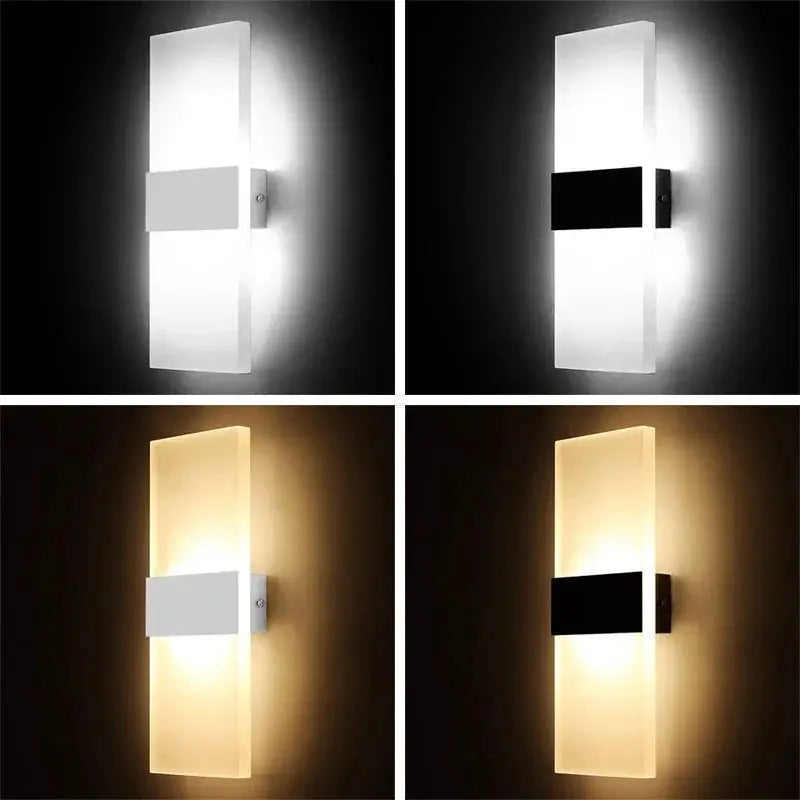 Simples Market LED acrylic wall light, long vertical panel with metal mount in white/black finishes, 4 variants