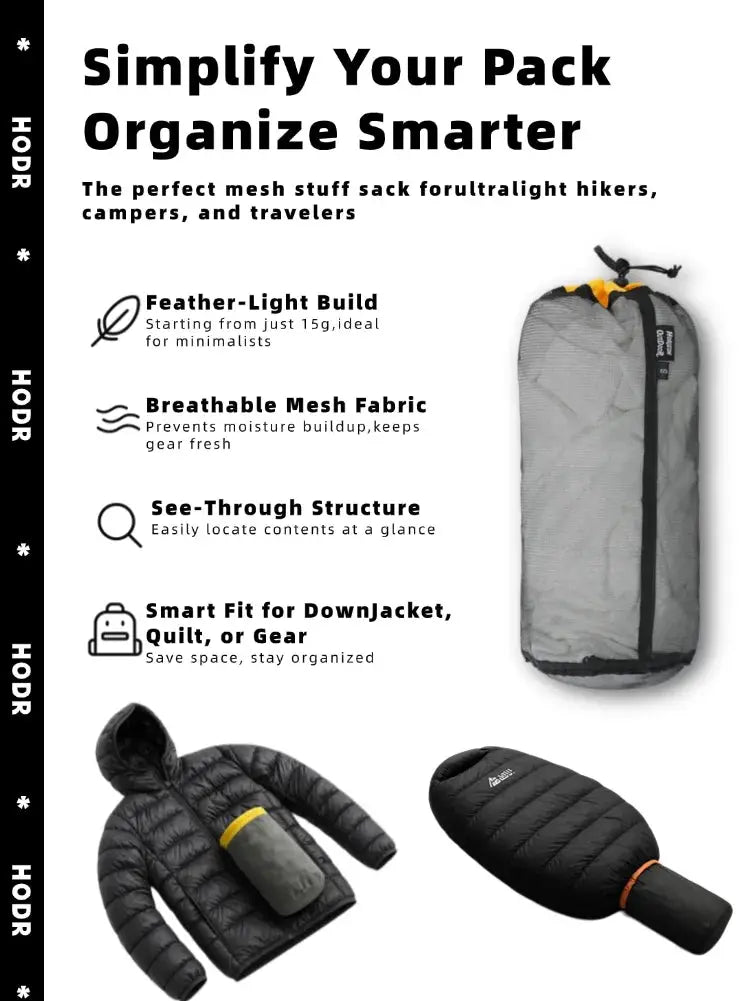 HODR mesh bags set of 3: gray lightweight drawstring stuff sacks.