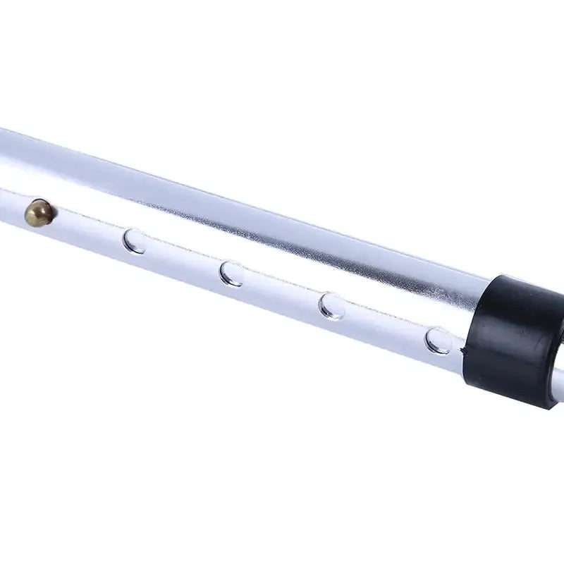 Telescopic trekking pole, silver aluminum walking stick with black end cap and adjustable holes
