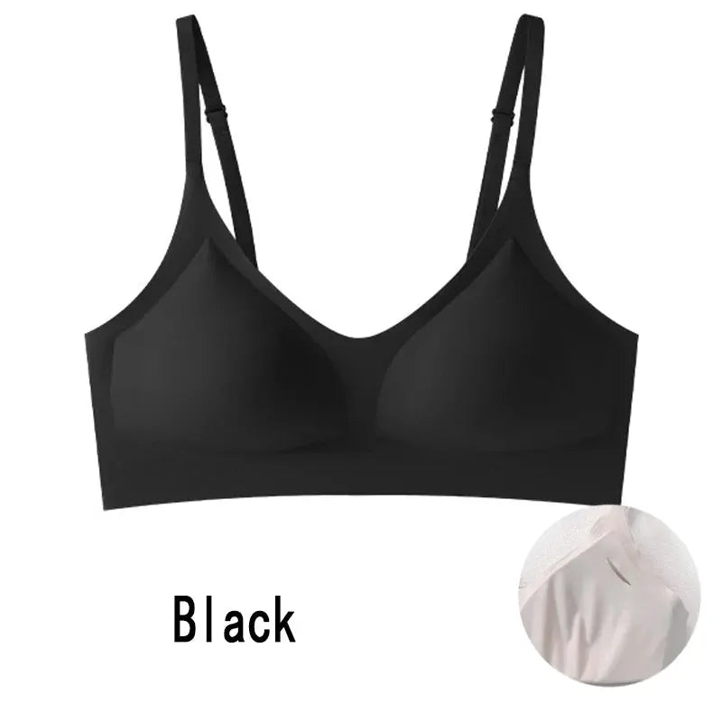 Black seamless bra with smooth cups and adjustable straps