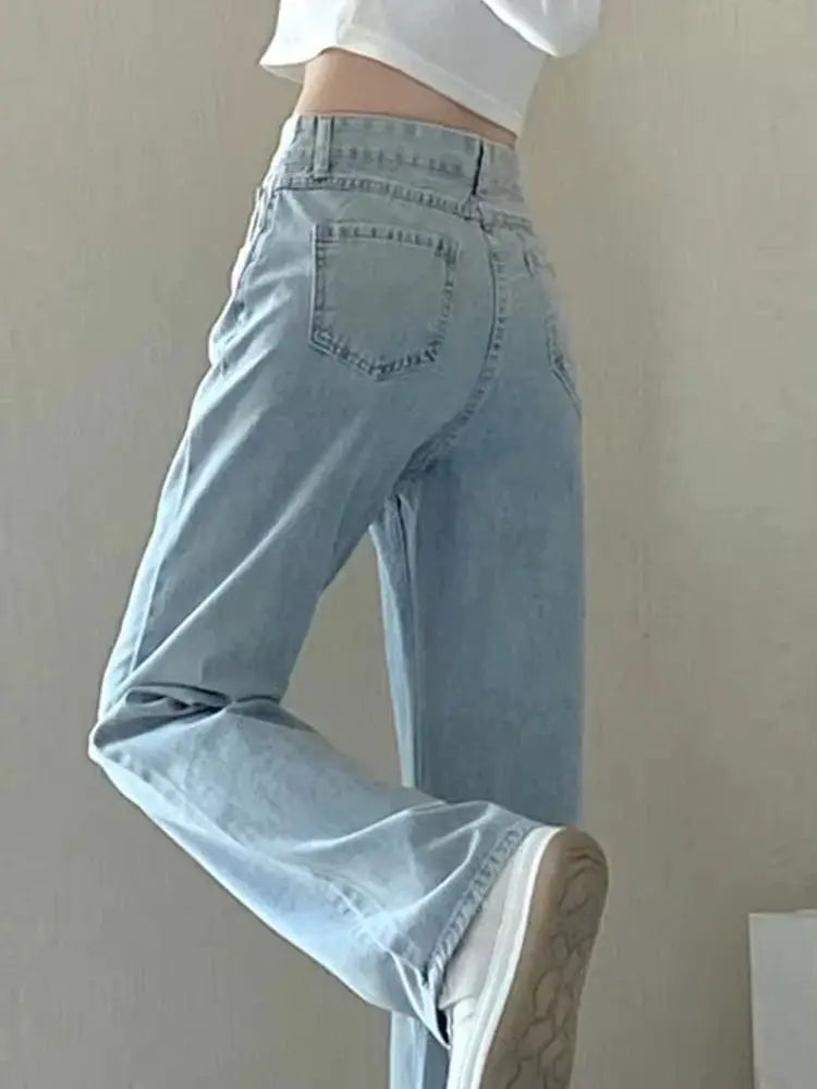 Women Vintage Wide Leg Denim Jeans All Season Casual Trousers