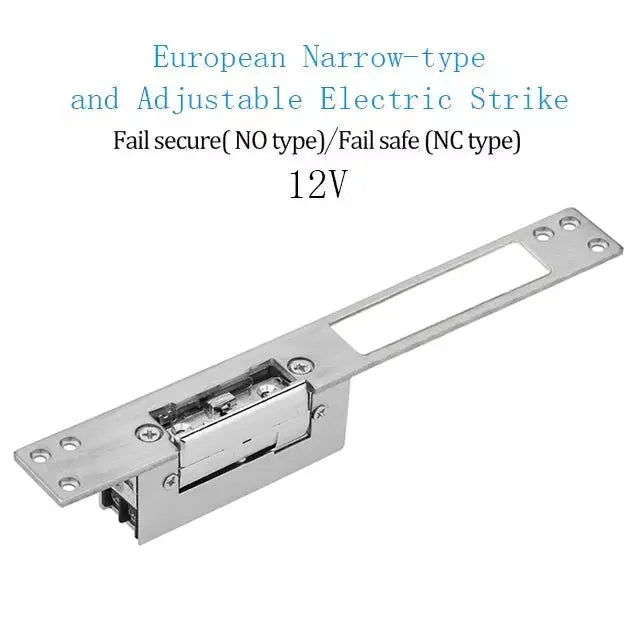 Simples Market electric strike door lock for access control, stainless steel, 12V DC, fail-secure.