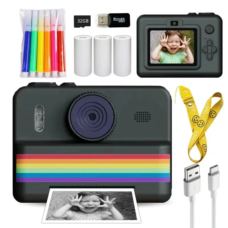 Kids Instant Camera With 32GB Memory Card And Color Pencils Dual Cameras Flashlight Educational Gift For Boys And Girls