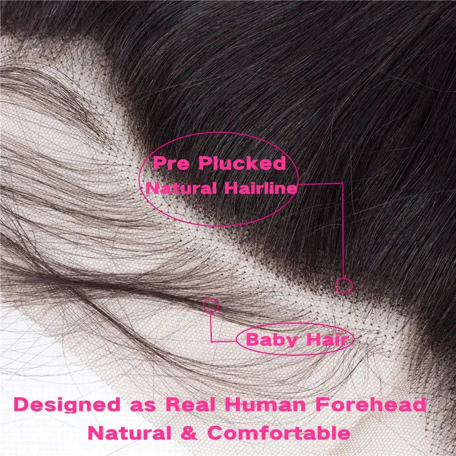 Simples Market straight lace frontal human hair extensions with natural hairline and baby hair in black