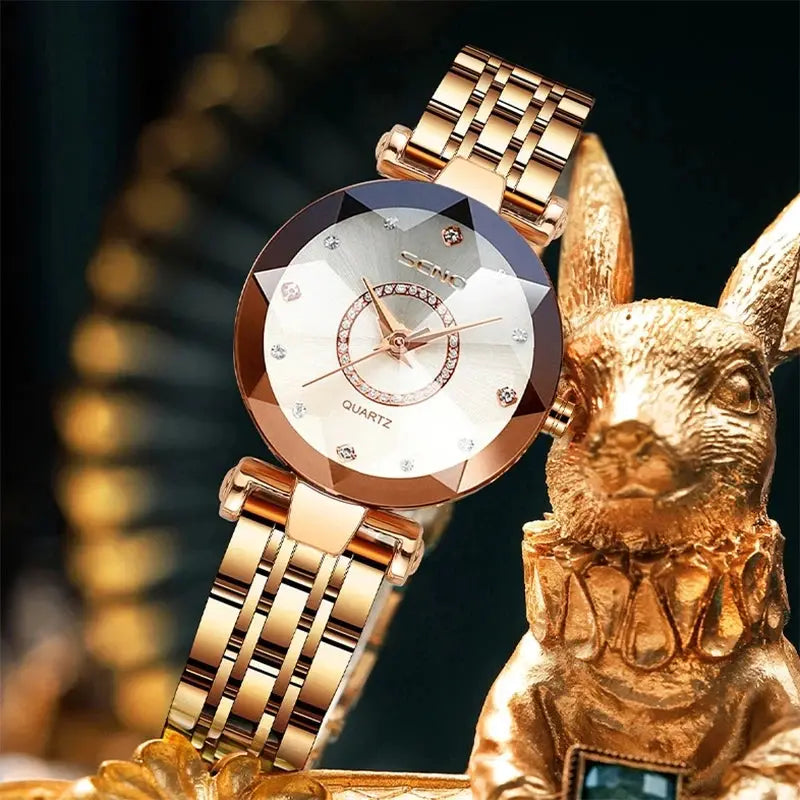 SENO Ocean Star Women Crystal Watch Rose Gold Bracelet Luxury Timepiece With Hardlex Window 2025