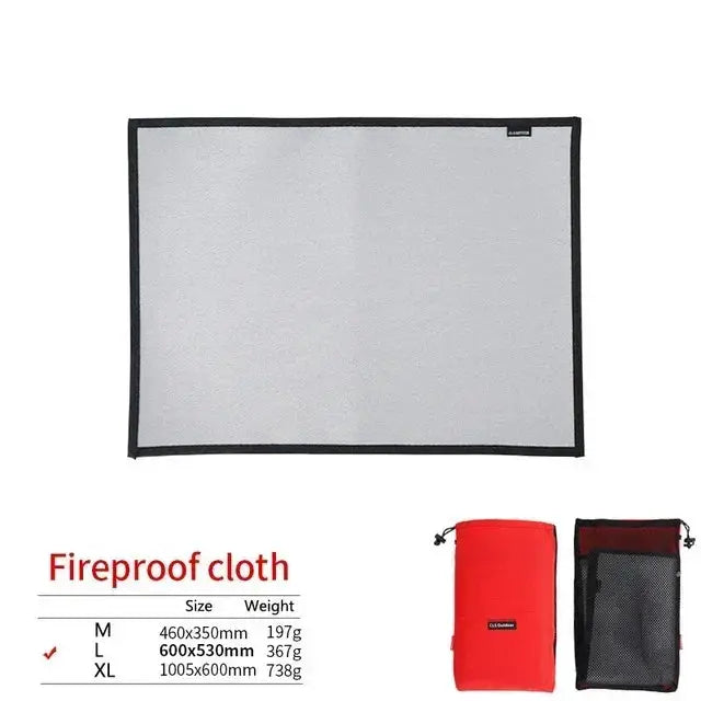 Simples Market fireproof cloth insulation mat, fiberglass with black trim; includes red carry pouch and black mesh bag