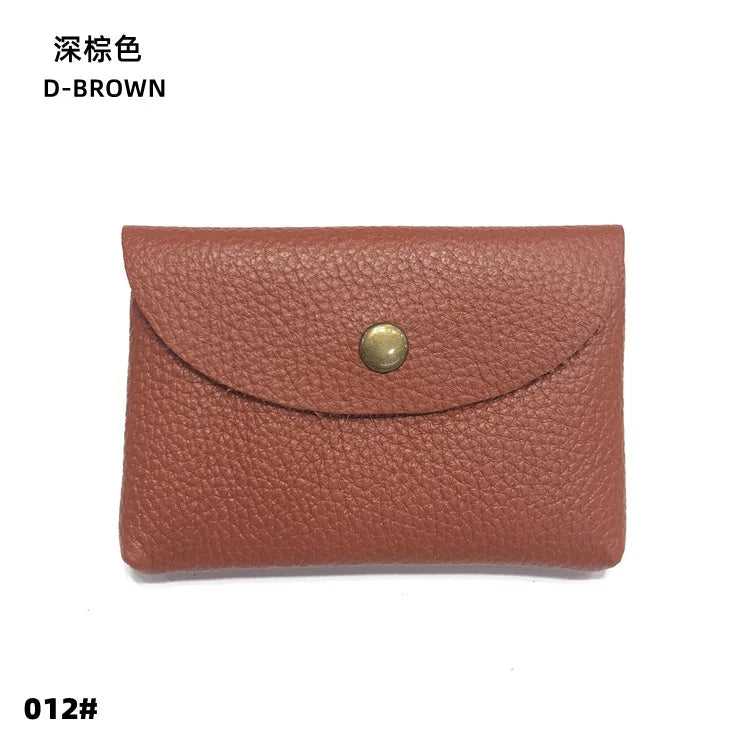 Genuine leather card holder in D-BROWN with envelope-style flap and pebble grain cowhide