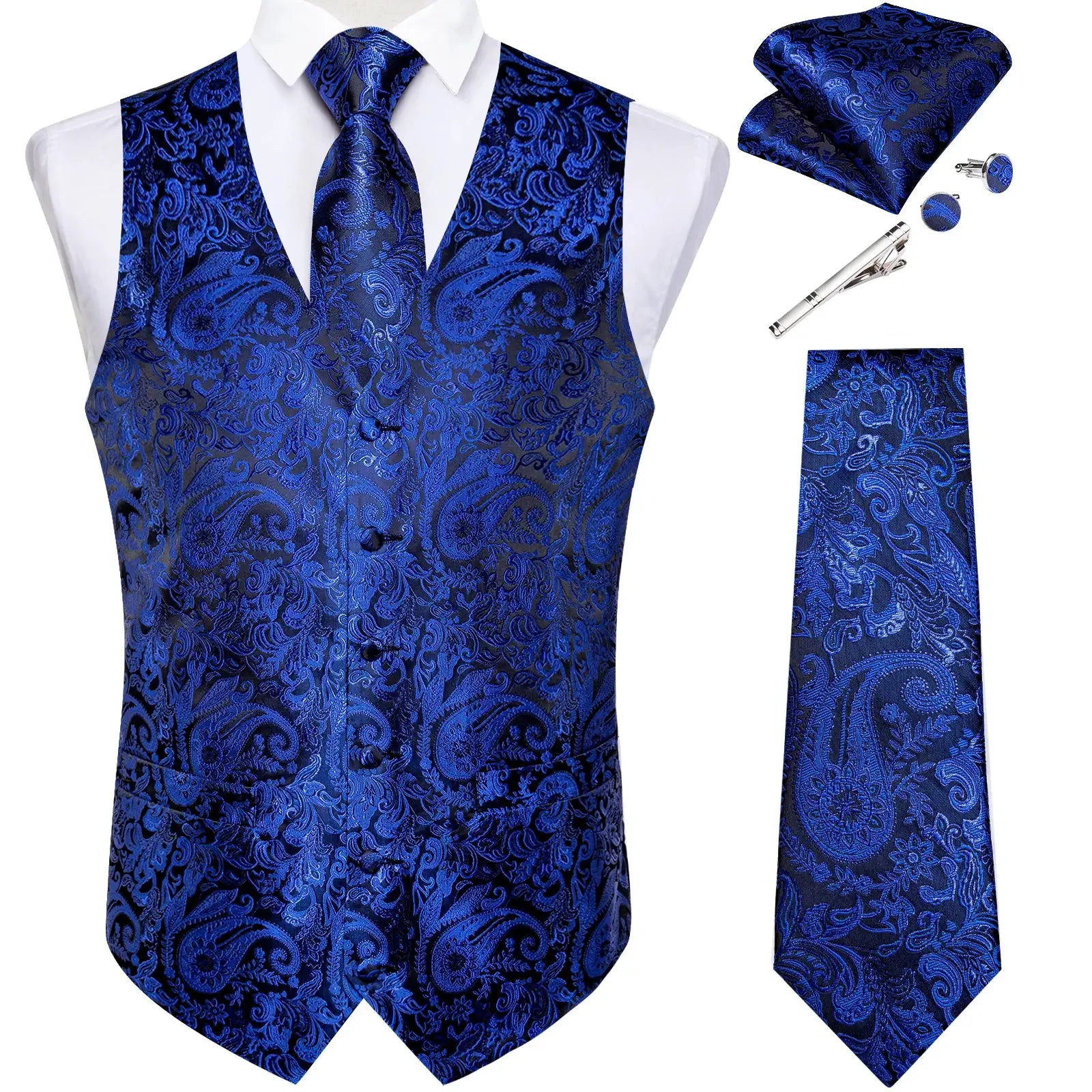 Black Jacquard Men Vest Paisley Single Breasted Wedding Groom