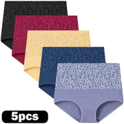 Plus-size women's high-waist cotton briefs 5-pack in assorted colors by Simples Market