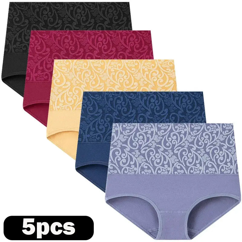Plus-size women's high-waist cotton briefs 5-pack in assorted colors by Simples Market