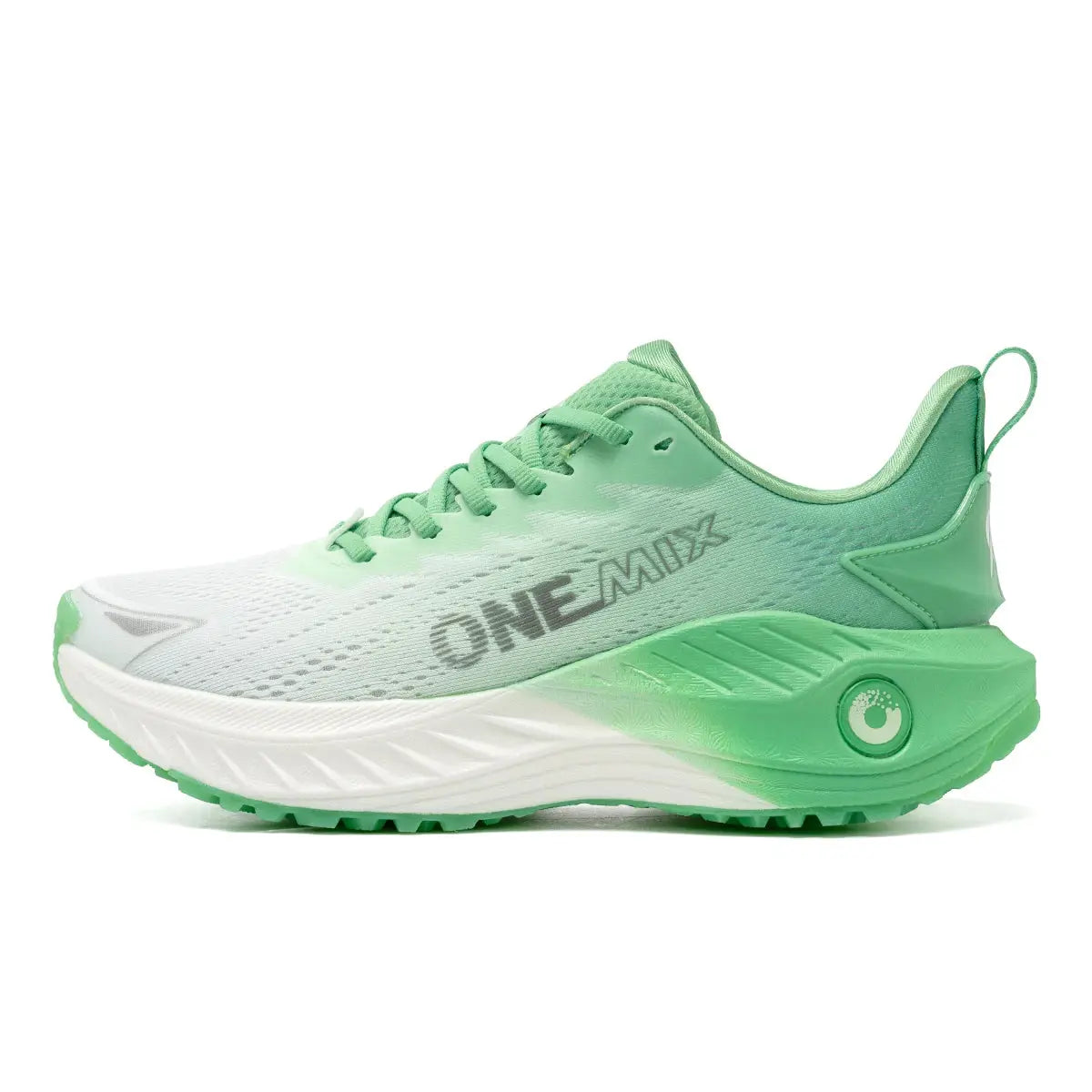 O-Resilio running shoes men in mint green gradient mesh with white midsole and lace-up