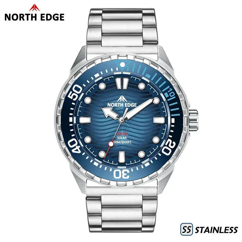 North Edge Triton-TI diving watch with blue dial and stainless steel bracelet