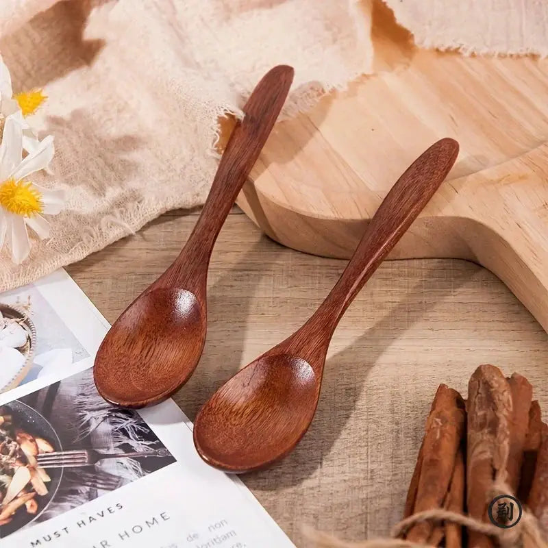 Six Pieces Wooden Teaspoons Set Long Coffee Spoons Small Teaspoons Wood Honey Dessert Spoons Tableware