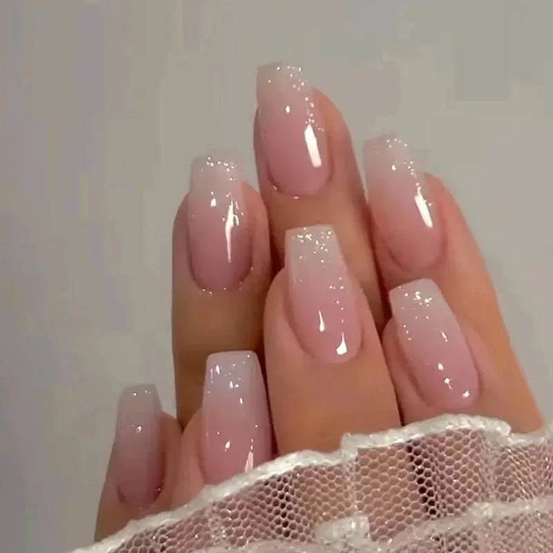 SpringGlow 24Pcs Oval Short Pink Ombre Press On Nails Removable Reusable Nail Art For Sweet Sassy Cool Women