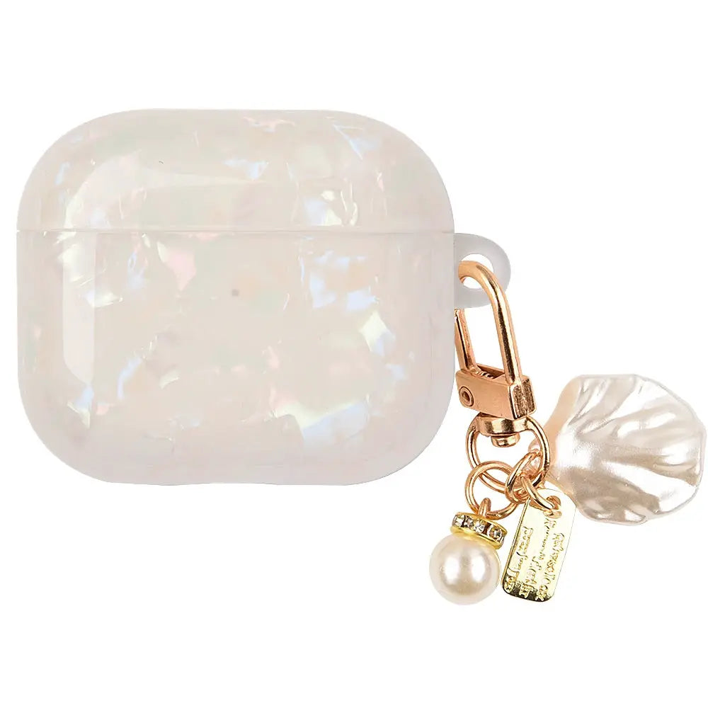 Leopard Girl AirPods Pro Case USB C 1 2 3 4 Soft Silicone Shockproof Cover With Pearl Shell Keychain