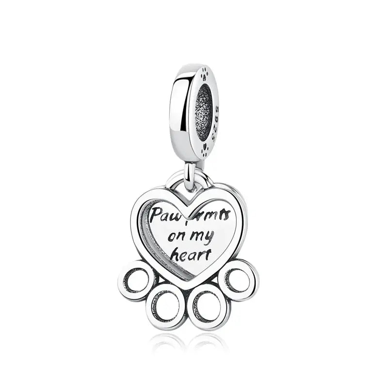 925 Sterling Silver Paw Print Charm Beads for Dogs and Cats Jewelry Pendant Fit for Bracelets Necklaces DIY Projects