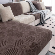 Peism jacquard stretch sofa cover set in beige and brown with matching cushions and throw by Simples Market