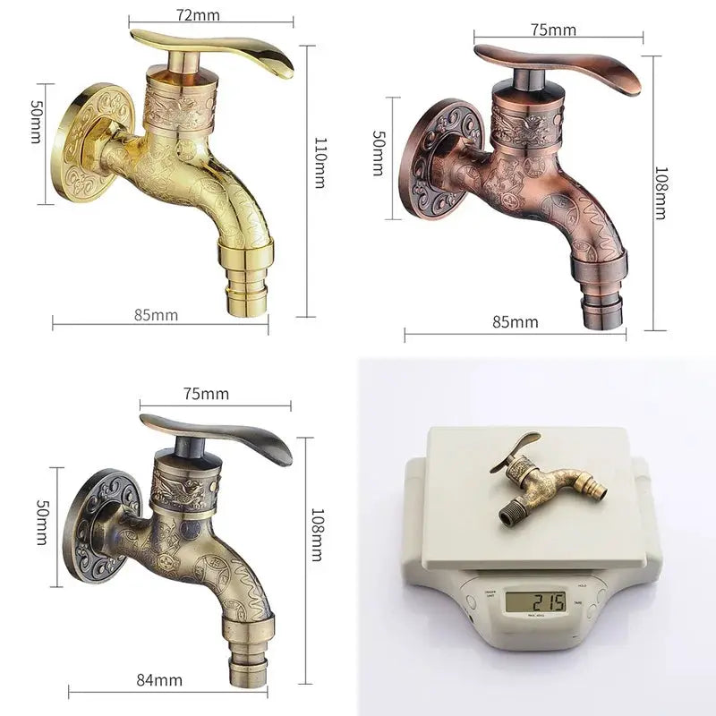 Simples Market outdoor wall-mounted carved antique faucet set of 3 in zinc alloy with gold, bronze and copper finishes