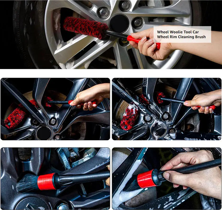 SEAMETAL bendable car wheel detailing brush with red bristles for rims and tires
