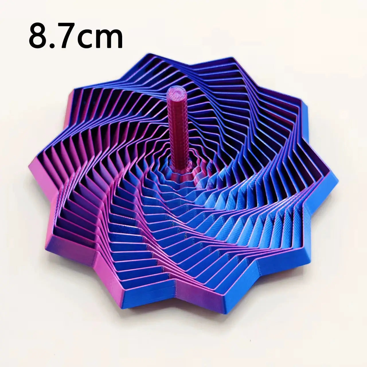 Simples Market 3D-printed sensory fidget star with layered hexagonal spirals in pink and blue, 8.7 cm diameter