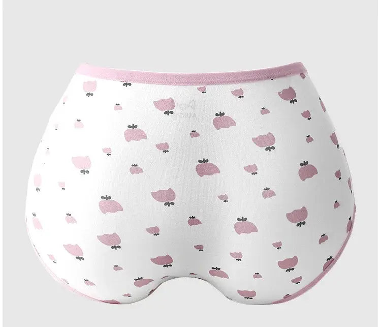 4-pack cotton women's panties, white with pink print, breathable high-rise briefs