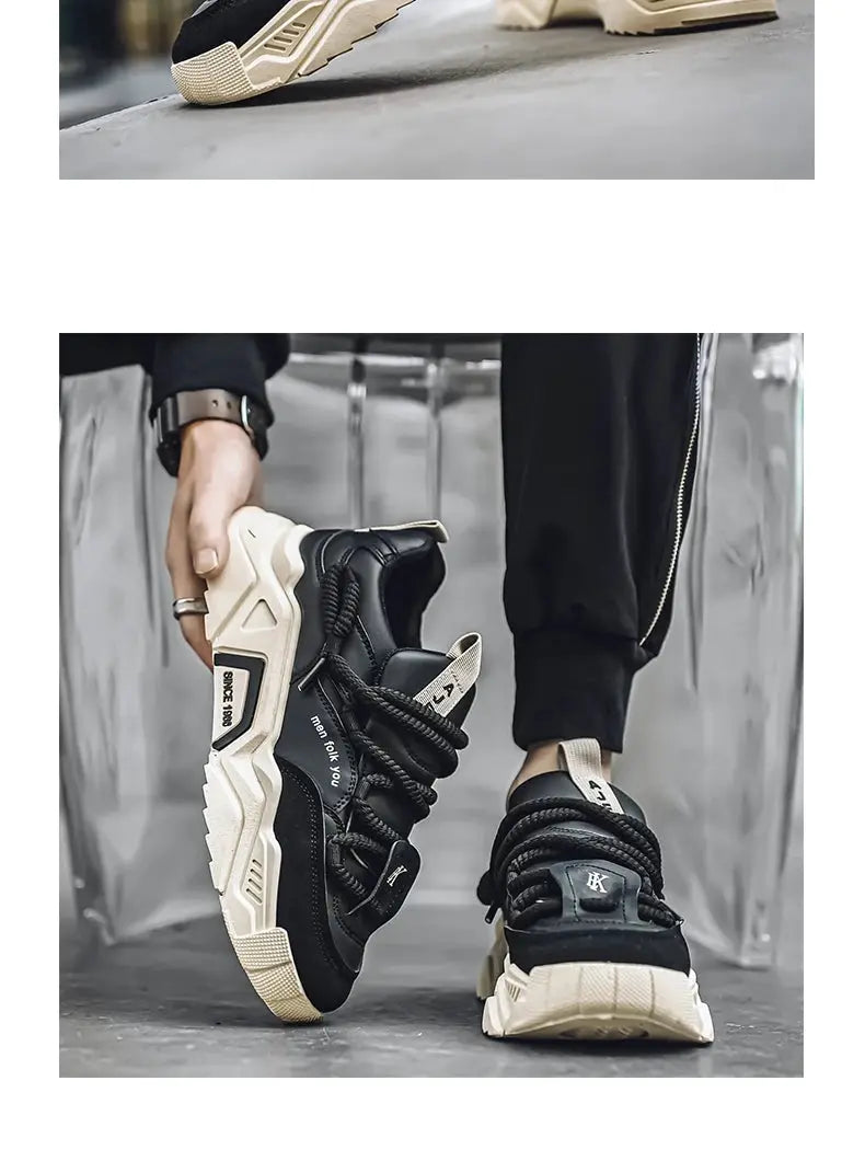 New Men's Casual Sneakers by Simples Market, black and beige low-top skate shoes for outdoor sports