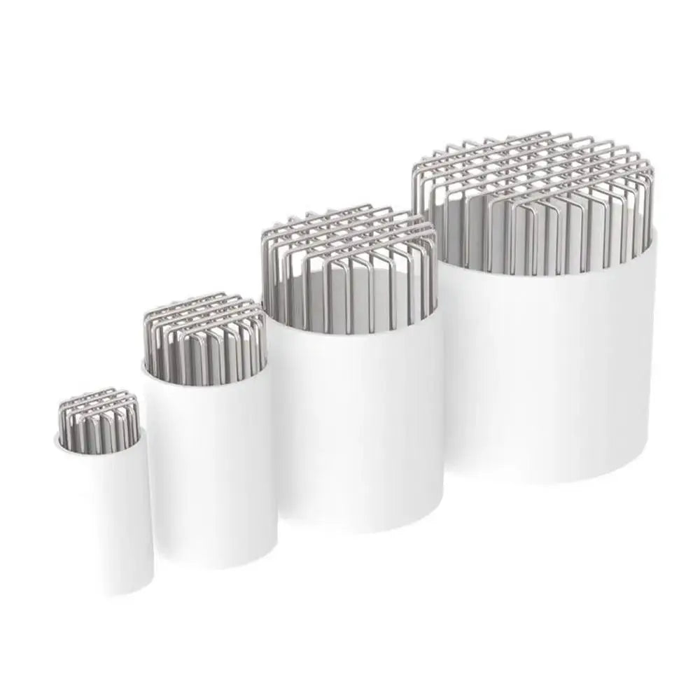 Round stainless steel drainage covers with grid tops; set of four in varying sizes for balcony/roof drainage
