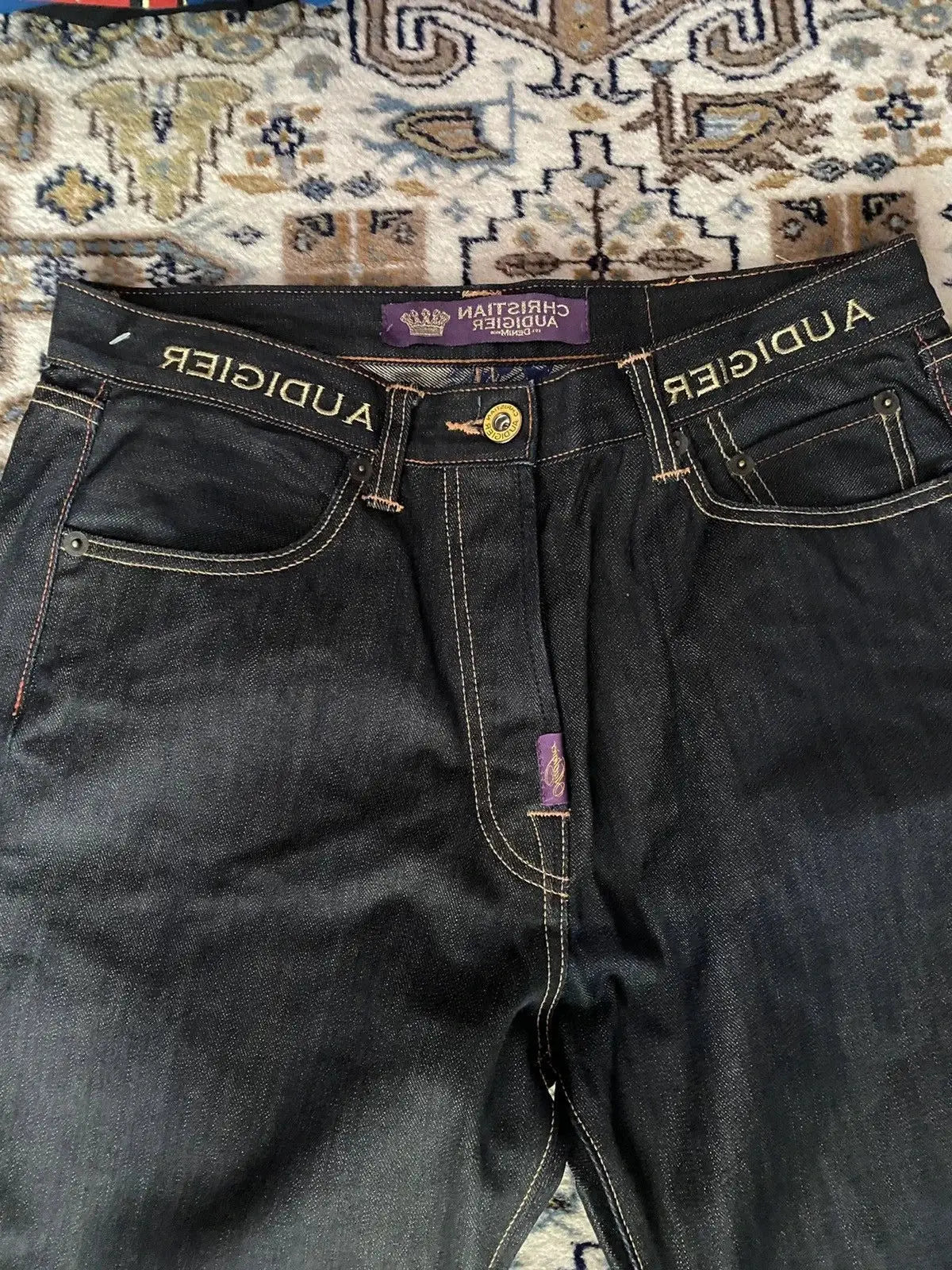 Y2K Baggy Wide Leg Jeans Embroidered Buddha Harajuku High Waist Denim