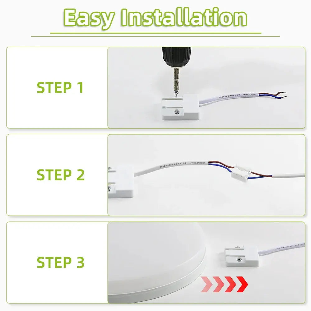 Simples Market LED ceiling lamp ultra-thin white LED panel light with wiring connector, installation steps