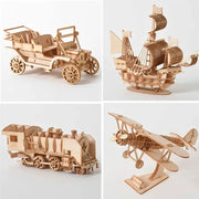 DIY 3D Wooden Puzzle Kit For Assembly Laser Cut Sailing Ship Biplane Steam Locomotive Train Toy For Adults And Kids