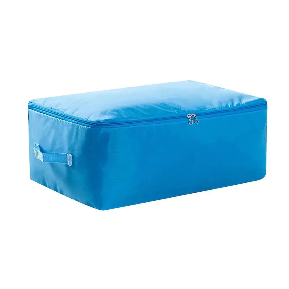 Large blue zipper clothes organizer bag for bedding storage