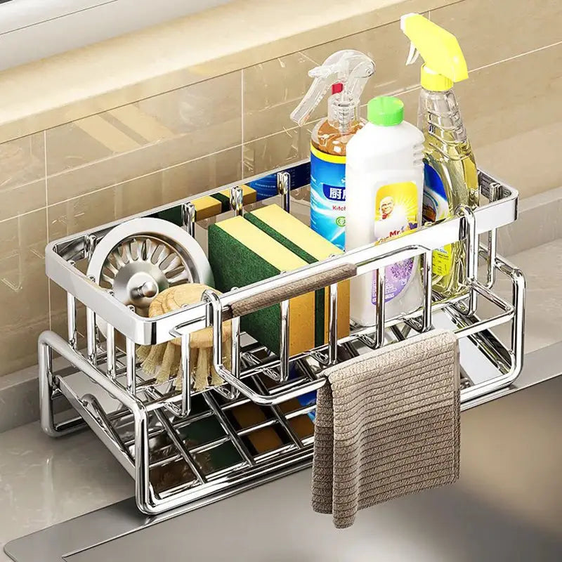 Simples Market stainless steel kitchen sink drainage rack with sponge holder and towel