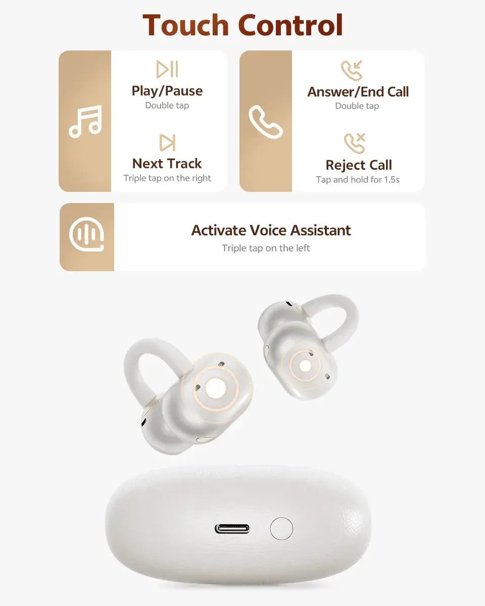 QCY Crossky C50 open-ear wireless earbuds with white charging case, silver finish (2 pcs)
