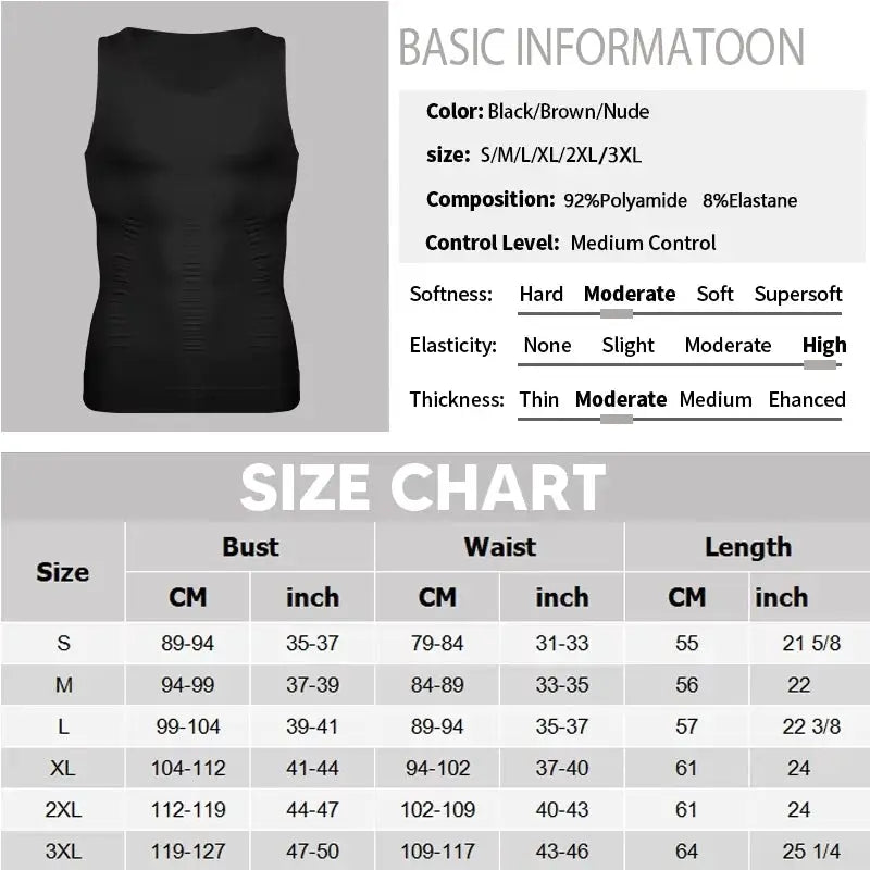Men's compression vest sleeveless shapewear by Simples Market, black, tummy control tank top