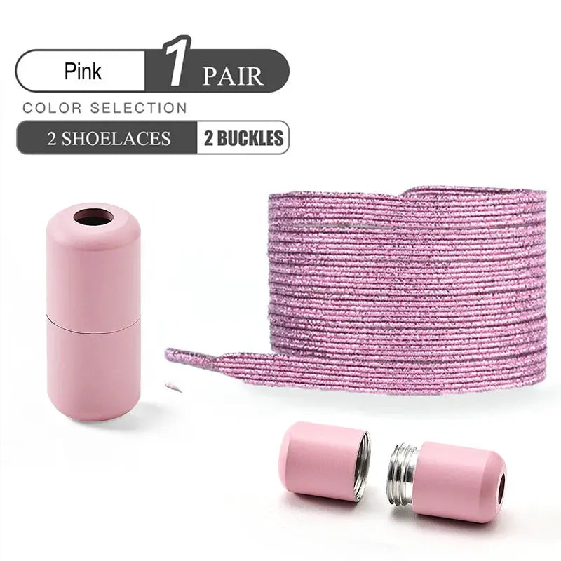 Shoe laces pink pearl elastic no-tie with buckles, 1 pair, Simples Market