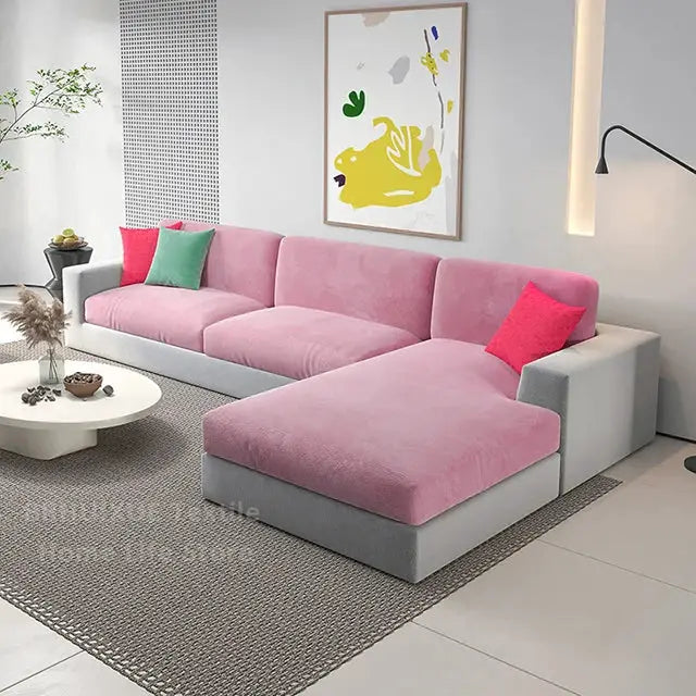 Velvet sofa cushion covers in pink for L-shaped sectional, Simples Market