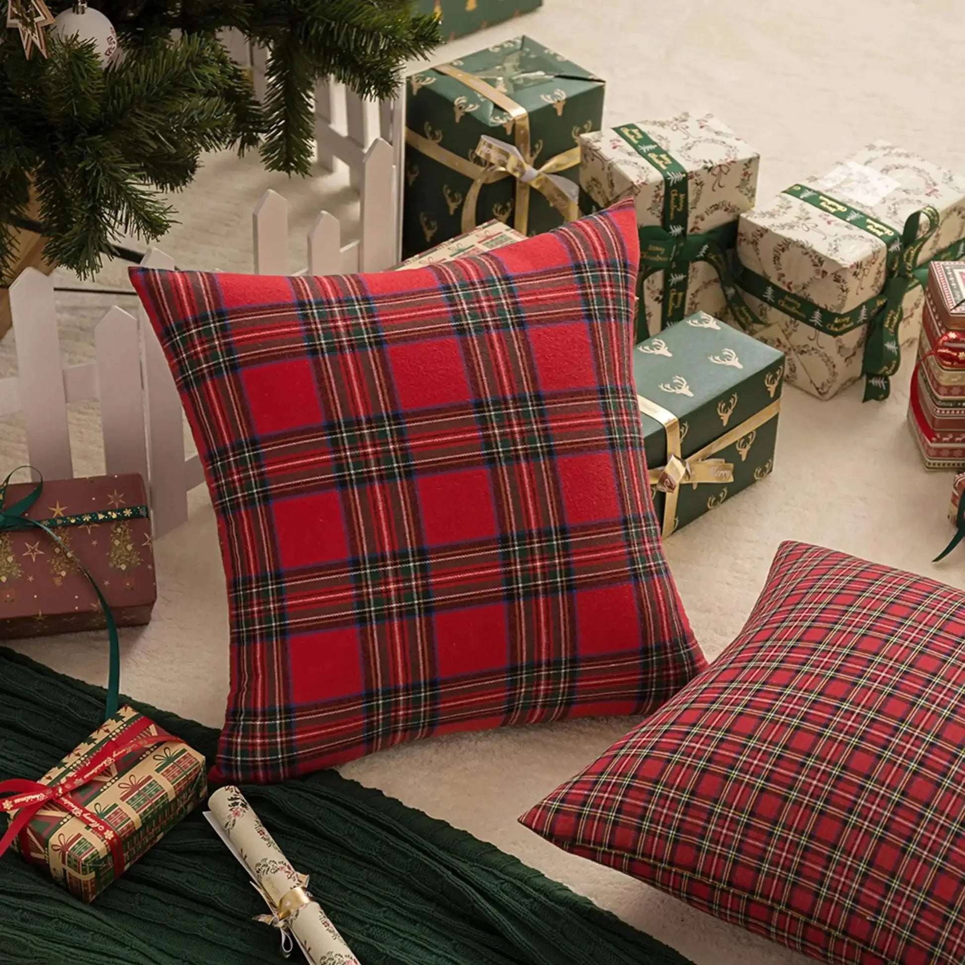 45x45cm Christmas plaid cushion cover, red woven checkered fabric for sofa decor