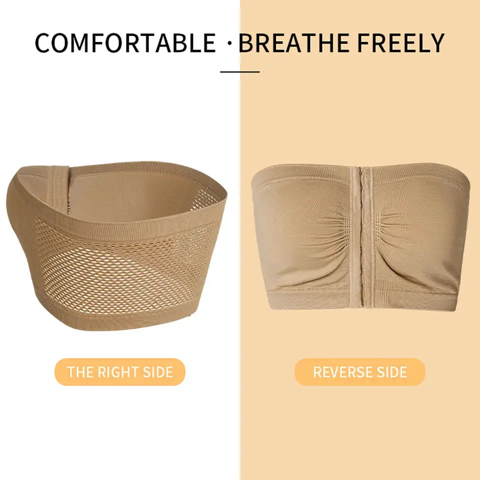 Simples Market women's plus-size strapless bandeau bra, front-closure, seamless wireless nude.