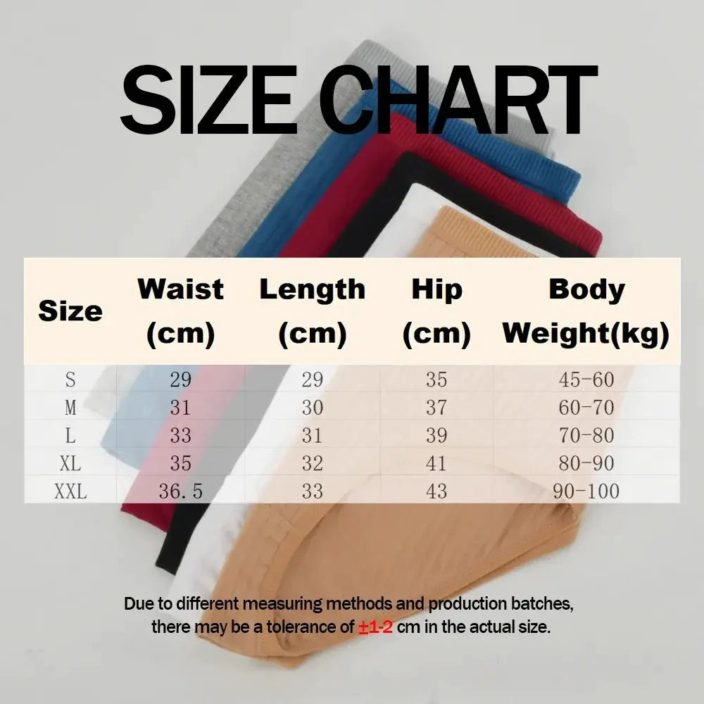 Soft high-waist cotton panties for women with an assorted-color size chart display